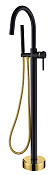 Boheme Uno Смеситель напольный с душевым набором - ручной душ, шланг, держатель, цвет: black/gold 469-BG