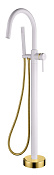 Boheme Uno Смеситель напольный с душевым набором - ручной душ, шланг, держатель, цвет: white/gold 469-WG