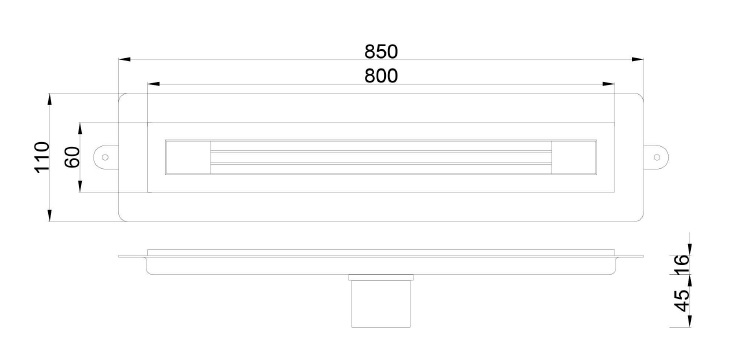 Boheme B&T Infinity Трап линейный 80 см, с решеткой со щелью для воды и сифоном, цвет: black 981-80-B