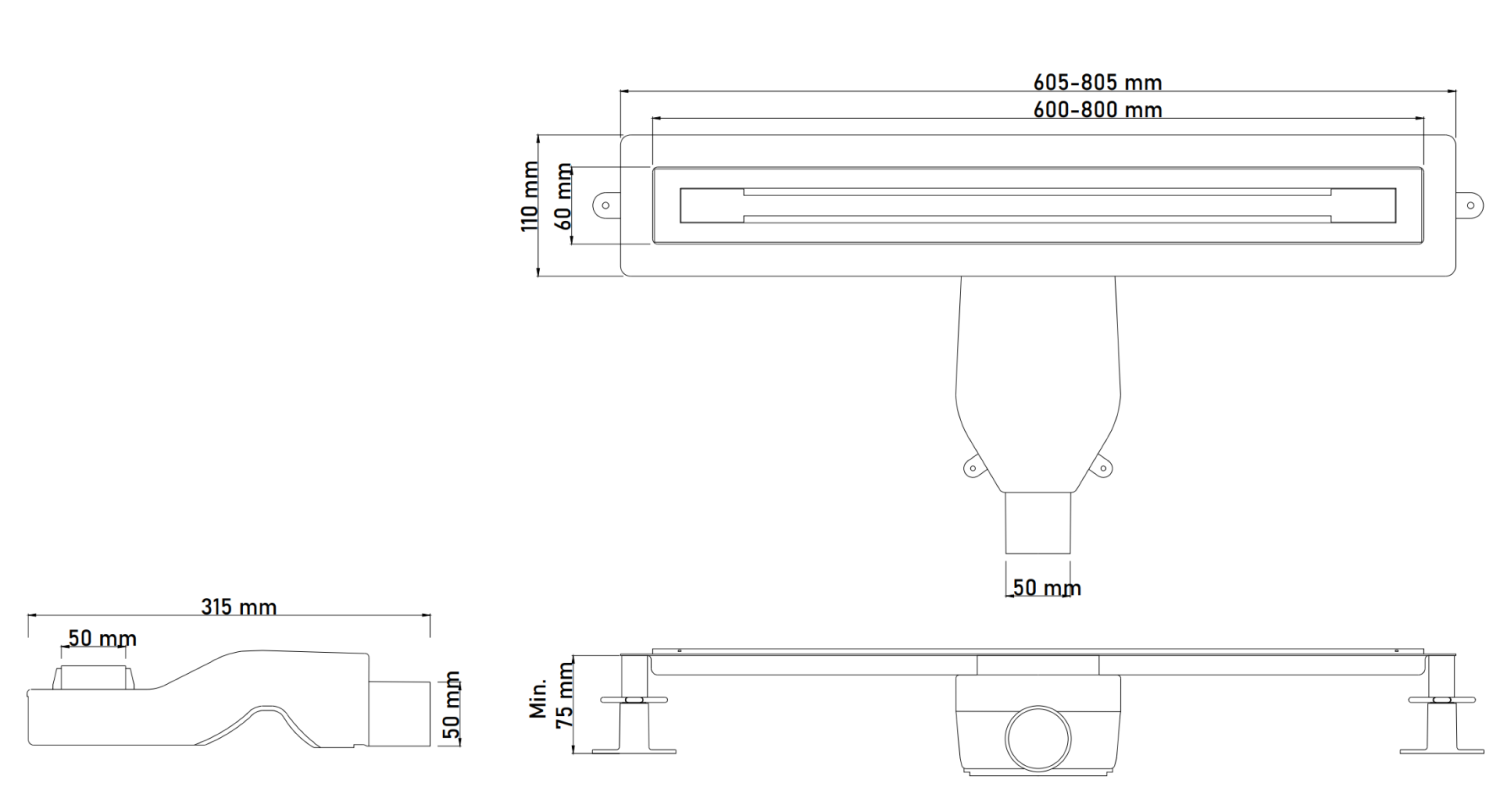 Boheme Трап линейный 60 см, с решеткой со щелью для воды и сифоном, цвет: gold 983-60-G