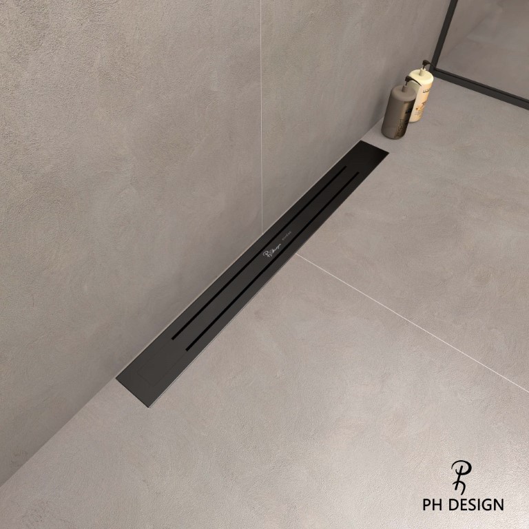 Boheme Трап линейный 80 см, с решеткой со щелью для воды и сифоном, цвет: black 983-80-B