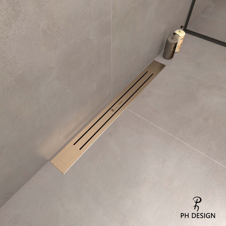 Boheme Трап линейный 80 см, с решеткой со щелью для воды и сифоном, цвет: matt gold 983-80-MG