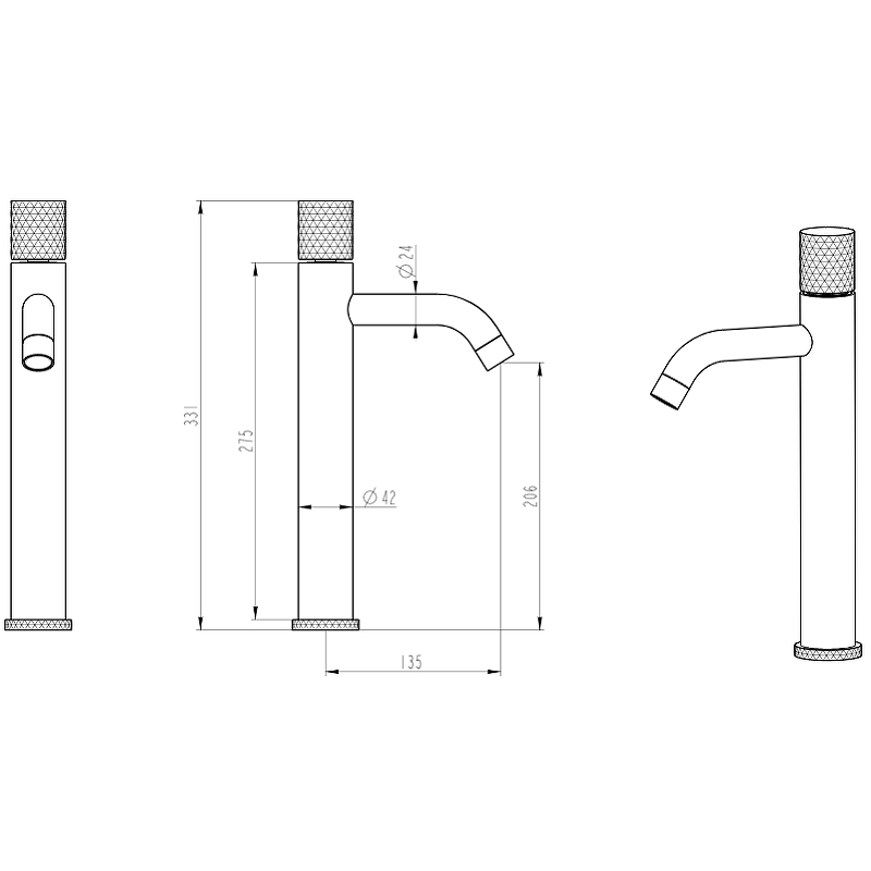 Boheme Stick Смеситель для раковины высота излива 20,6 см, без донного клапана, цвет: black 122-BB.2
