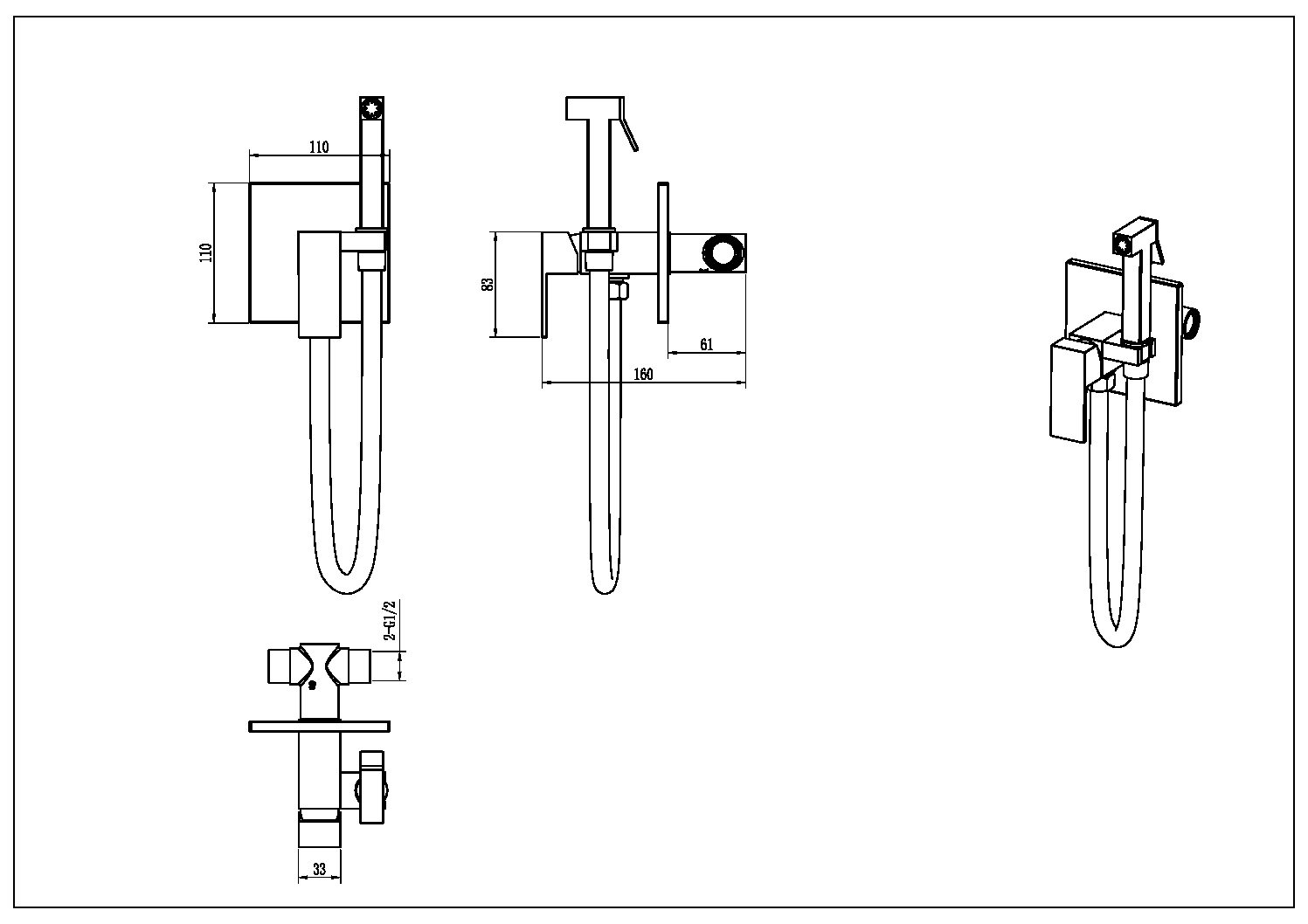 Boheme Qubic Гигиенический душ со смесителем и встраиваемой частью, цвет: matt white 477-MW