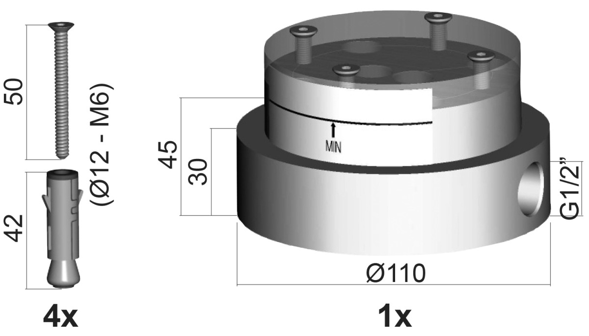 Paffoni Light Встраиваемая часть напольного смесителя для раковины и ванны LIG030