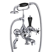 Burlington Birkenhead Смеситель на борт ванны, излив 13 см, ручной душ, цвет: хром/черный глянец BI15-QT BLA