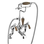 Burlington Bridge Смеситель на борт ванны с изливом 13 см и ручным душем, цвет: хром/орех глянец KE19-QT WAL