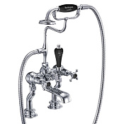 Burlington Claremont Смеситель на борт ванны с изливом 13 см, ручной душ, цвет: хром/черный глянец CLR15-QT BLA