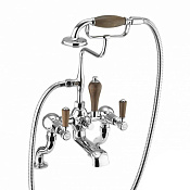 Burlington Regent Смеситель на борт ванны с изливом 13 см и ручным душем, цвет: хром/орех глянец KER19-QT WAL