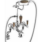 Burlington Regent Смеситель на борт ванны с изливом 13 см и ручным душем, цвет: хром/орех глянец KER15-QT WAL
