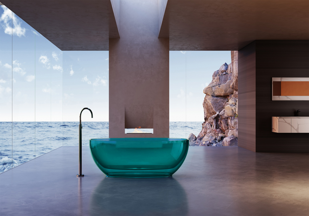 Abber Kristall Ванна прозрачная отдельностоящая 170x75x55h см, цвет: бирюзовый AT9703Aquamarin