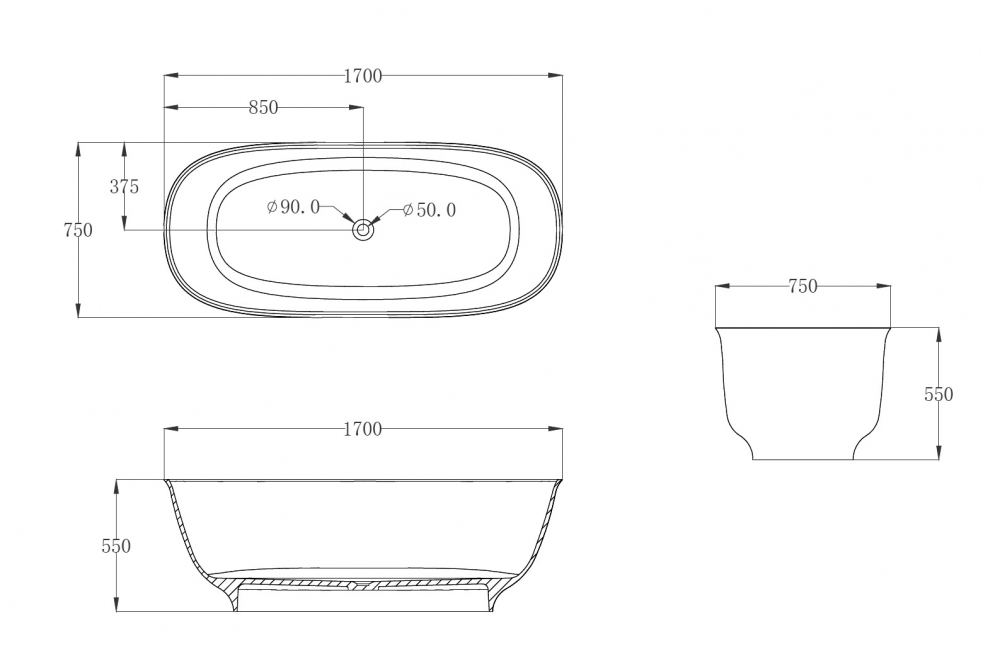 Abber Kristall Ванна прозрачная отдельностоящая 170x75x55h см, цвет: зеленый AT9707Emerald