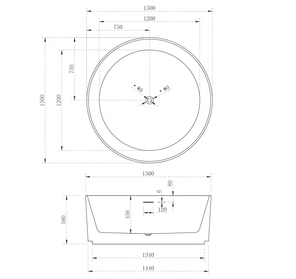 Abber Ванна акриловая отдельностоящая 150x150x58h см, цвет: белый AB9442