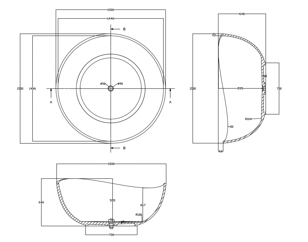 Abber Kristall Ванна прозрачная отдельностоящая 150x150x64.6h см, цвет: бирюзовый AT9705Aquamarin