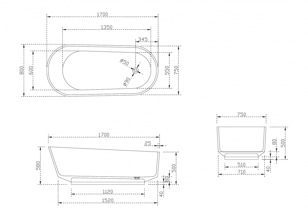 Abber Kristall Ванна прозрачная отдельностоящая 170x80x58h см, цвет: коричневый AT9706Opal