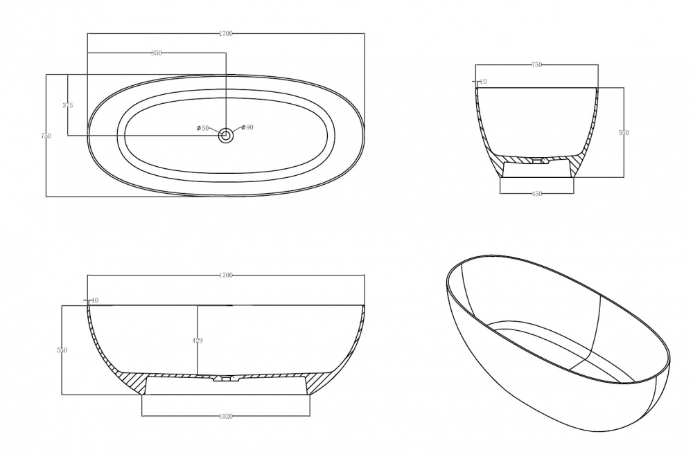Abber Kristall Ванна прозрачная отдельностоящая 170x75x55h см, цвет: красный AT9703Rubin