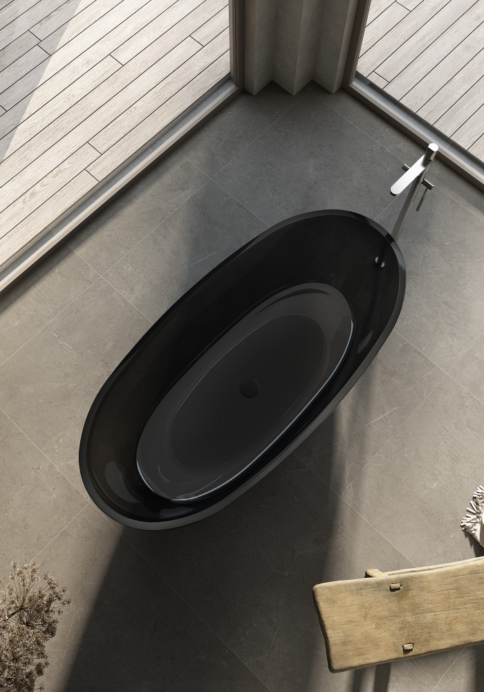 Abber Kristall Ванна прозрачная отдельностоящая 165x78x58h см, цвет: черный AT9701Onyx