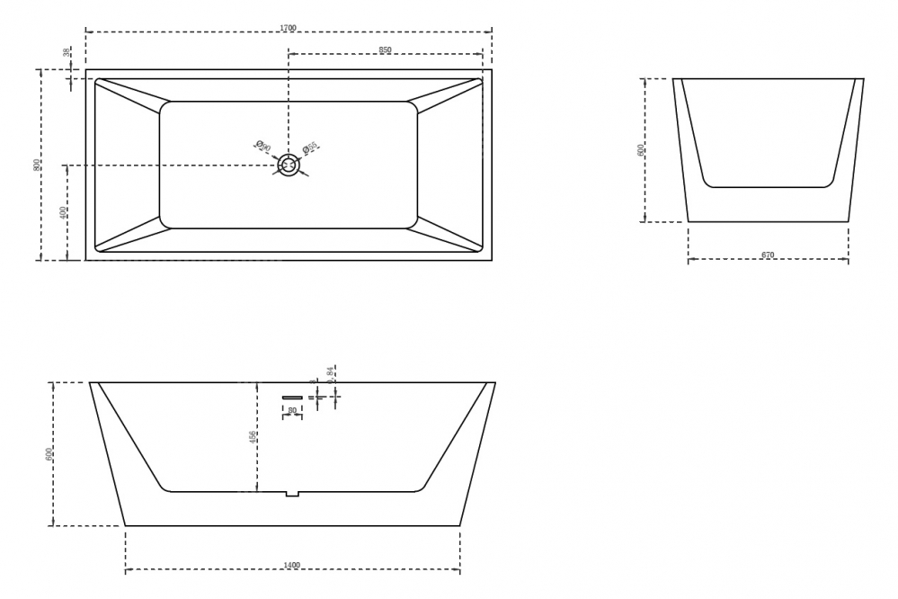 Abber Ванна акриловая отдельностоящая 170x80x60h см, цвет: белый AB9224-1.7