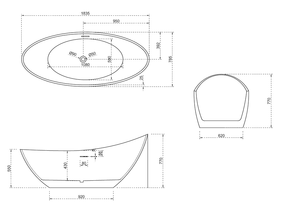 Abber Ванна акриловая отдельностоящая 184x79x77h см, цвет: белый AB9233