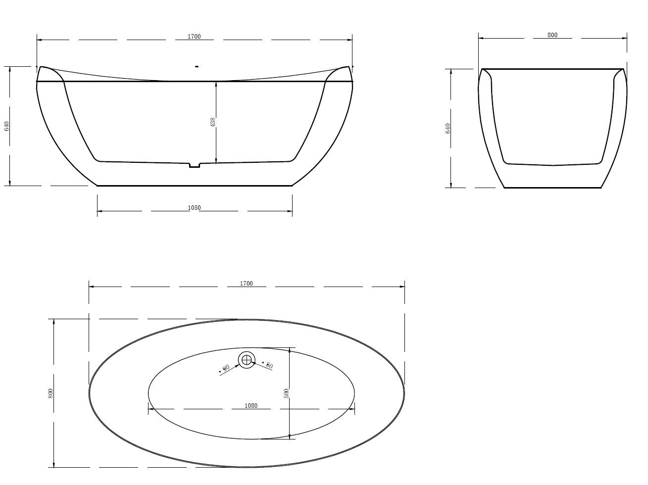 Abber Ванна акриловая отдельностоящая 170x80x64h см, цвет: белый AB9236