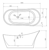 Abber Ванна акриловая отдельностоящая 169x75x85h см, цвет: белый AB9245