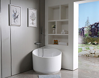 Abber Ванна акриловая пристенная угловая 95x95x76h см, цвет: белый AB9305