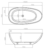 Abber Ванна акриловая отдельностоящая 150x75x58h см, цвет: белый AB9356-1.5