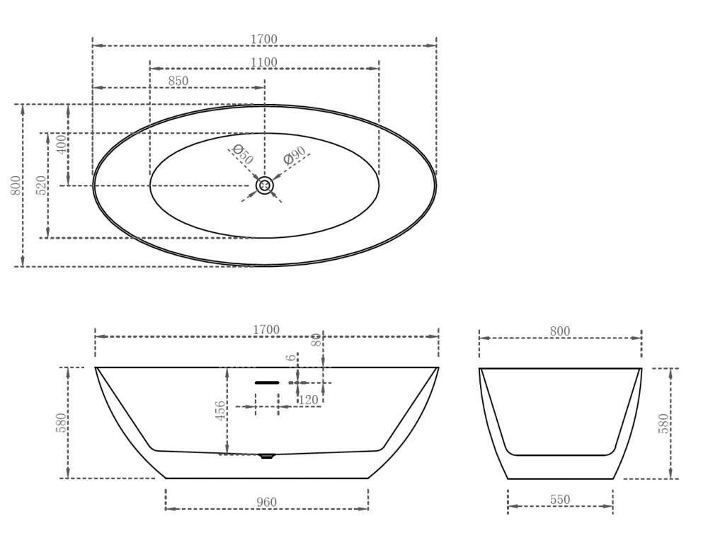 Abber Ванна акриловая отдельностоящая 170x80x58h см, цвет: белый AB9374-1.7