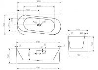 Abber Ванна акриловая пристенная 170x78x58h см, цвет: белый AB9494-1.7