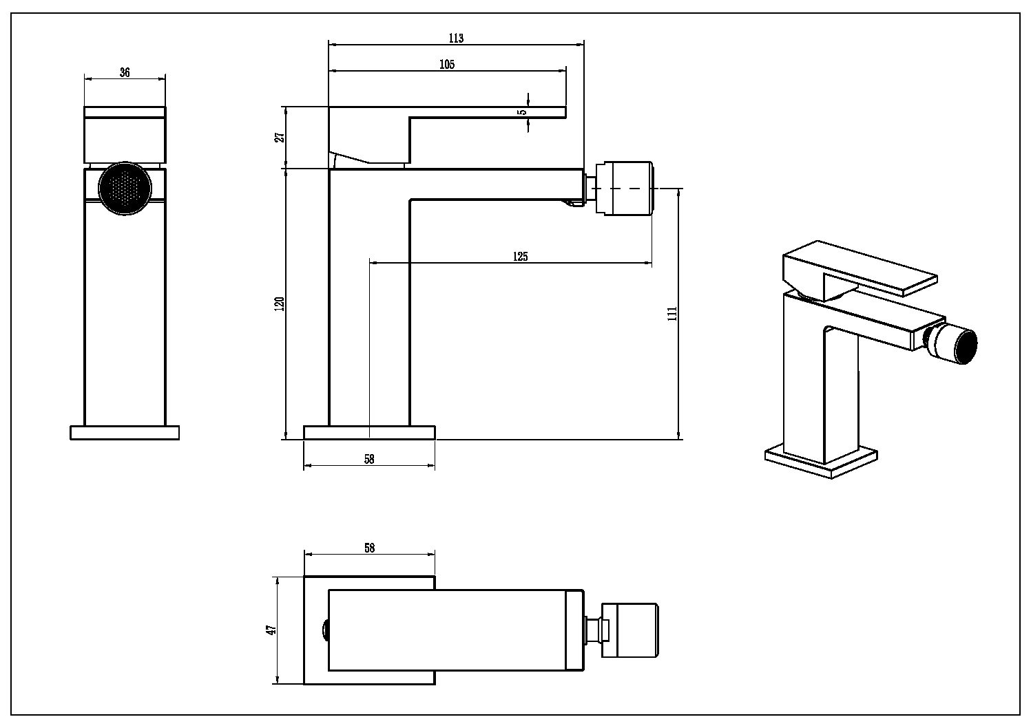 Boheme Qubic Смеситель для биде, без донного клапана, цвет: bronze 476-BR