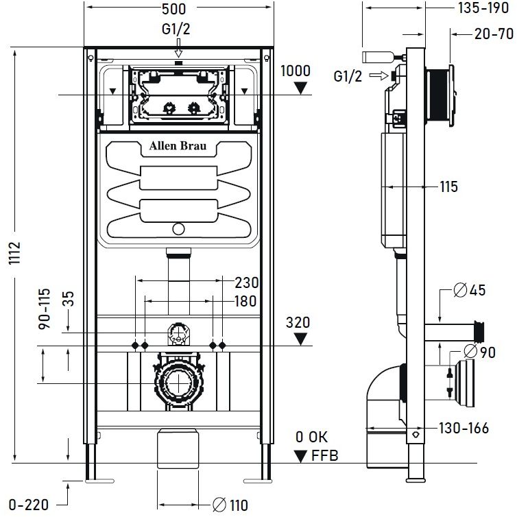 Allen Brau Pneumatic Инсталляция для унитаза 50x26x133,2h см, цвет: синий/белый 9.11100.20