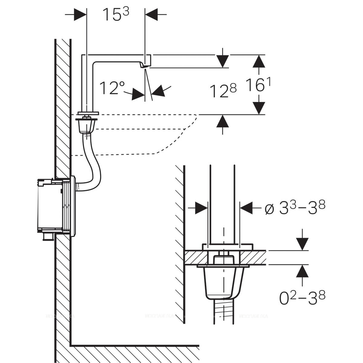 Geberit Brenta Смеситель для раковины, излив 15,3 см, питание от сети, цвет: хром 116.192.21.1