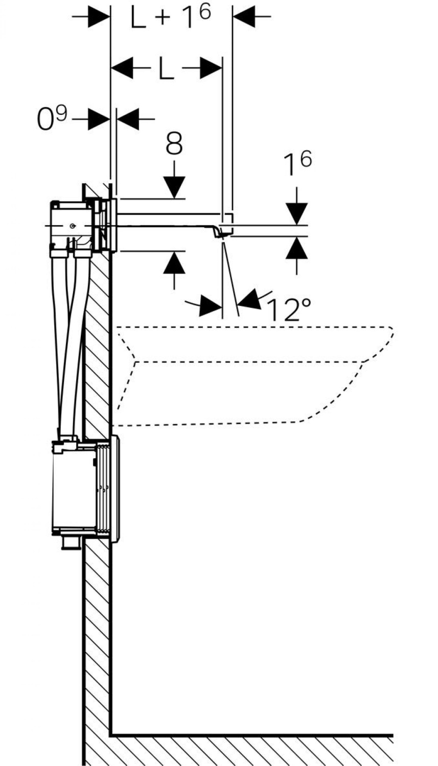 Geberit Brenta Смеситель для раковины настенный 22 см, цвет: хром 116.292.21.1