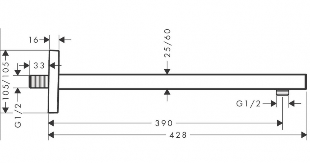 Hansgrohe Square Кронштейн настенный 42,8 см, цвет: матовый черный 27694670