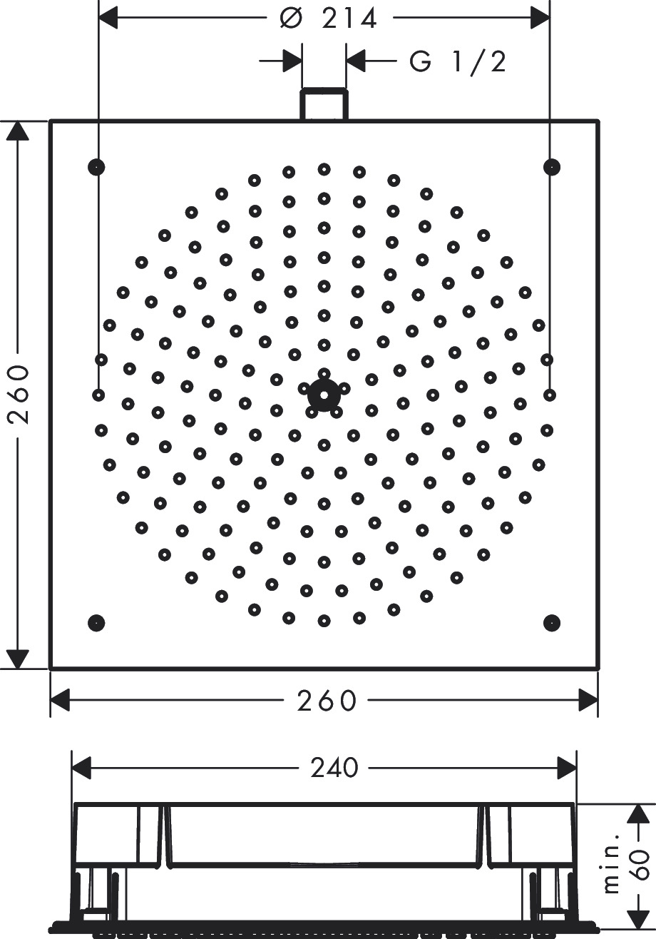 Hansgrohe Raindance Верхний душ встраиваемый в потолок 26 см EcoSmart, 1 вид струи, цвет: хром 26481000