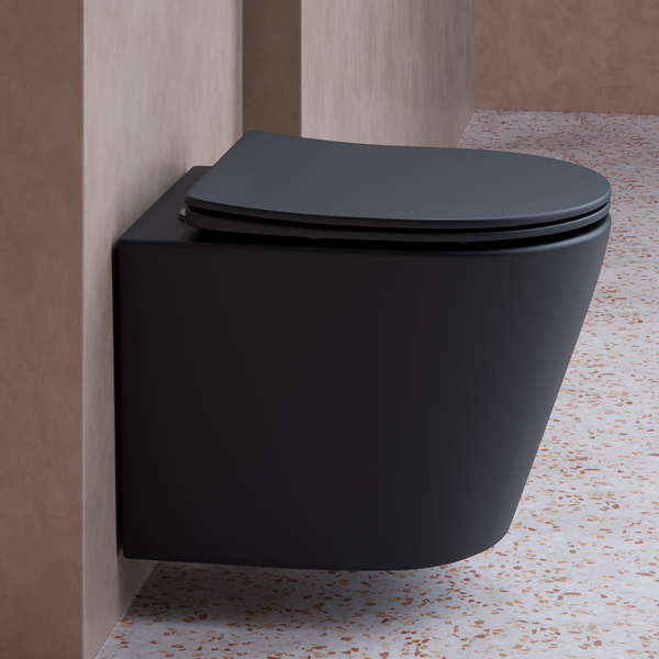 Ceramicanova Balearica Унитаз подвесной 36,5х49 см, безободковый с крышкой, цвет: черный матовый CN6000MB