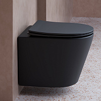 Ceramicanova Balearica Унитаз подвесной 36,5х49 см, безободковый с крышкой, цвет: черный матовый CN6000MB
