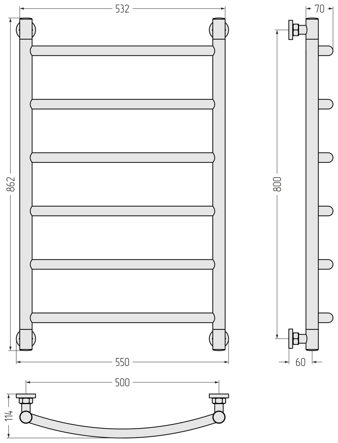 Сунержа Галант+ Полотенцесушитель водяной для ГВС 55x86,2h см, нижнее, состар. латунь 051-0200-8050