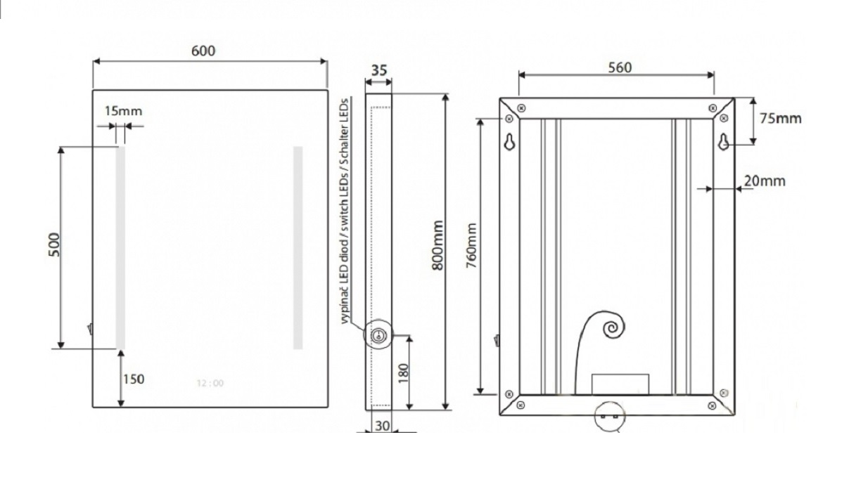 Bemeta Зеркало с подсветкой рамки, подвесное 60x80h см, цвет: хром 127201669