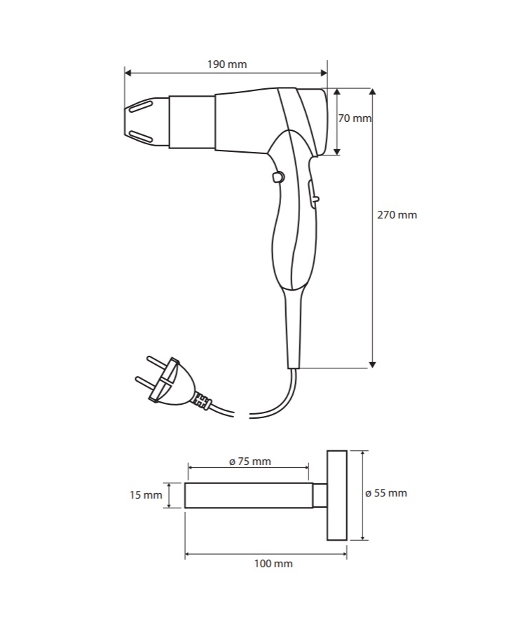 Bemeta Фен с держателем , цвет: черный 999433088