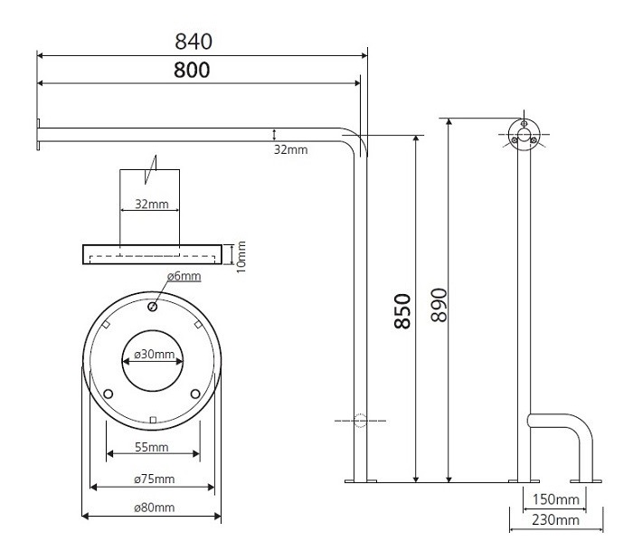 Bemeta Help Пopучeнь опорный, левый 23x84x89h см, цвет: белый 301112134