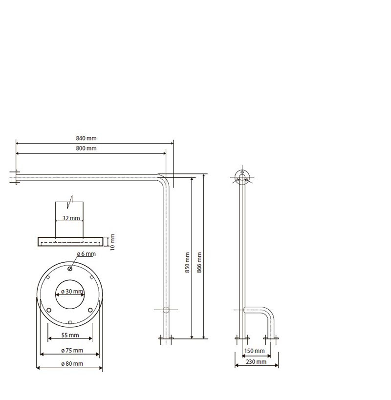 Bemeta Help Пopучeнь опорный, правый 23x84x89h см, цвет: хром 301122141