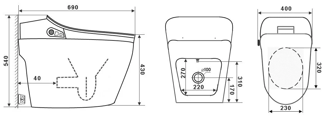 Timo Унитаз электронный приставной напольный 40х69х54h см, цвет: белый TE-721