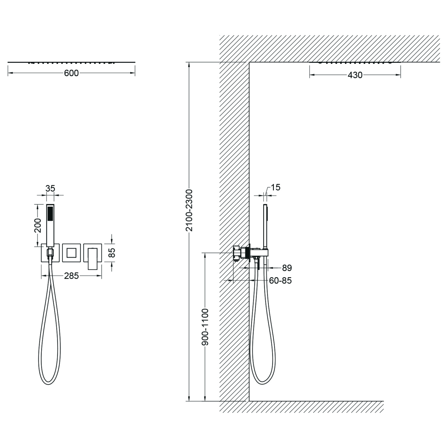 Timo Selene Душевой комплект встраиваемый, цвет: черный матовый SX-2129/03SM