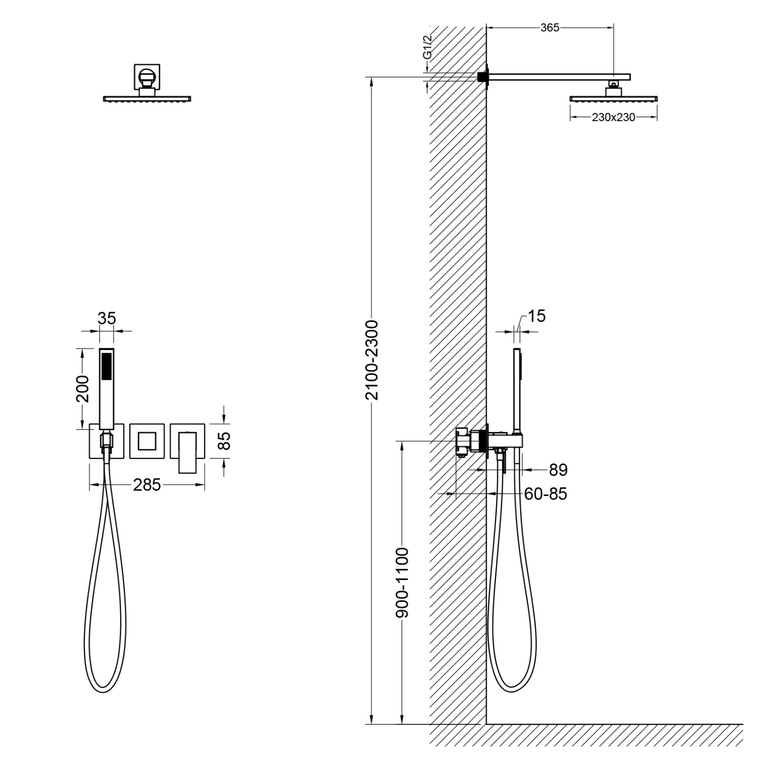 Timo Selene Душевой комплект встраиваемый, цвет: черный матовый SX-2169/03SM