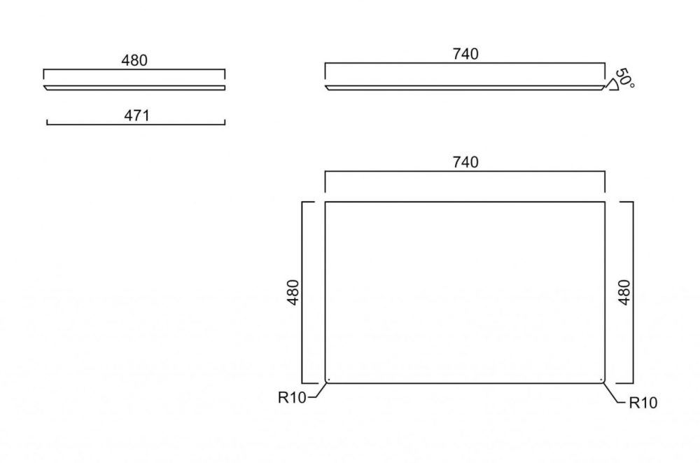 Kerama Marazzi Plaza Столешница без отверстий 74x48x1,1h см, цвет: серый PL4.DD500600R.80