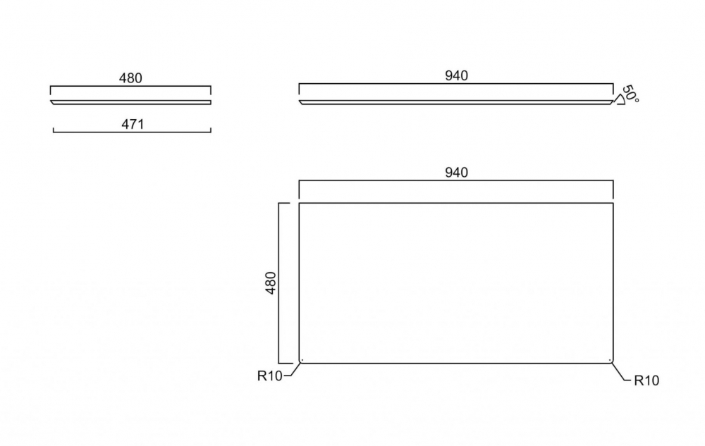 Kerama Marazzi Plaza Столешница без отверстий 100x48x1,1h см, цвет: серый PL4.DD500600R.100