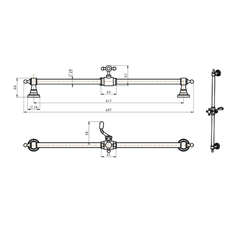 Boheme Medici Душевая штанга 70 см с держателем для душа, цвет: bronze 418