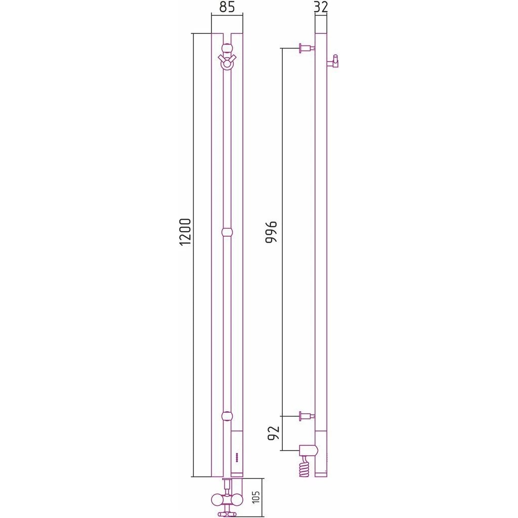 Сунержа Нюанс 3.0 Полотенцесушитель электрический 8,5x120h, подкл. правое, цвет: матовый черный 31-5843-1253