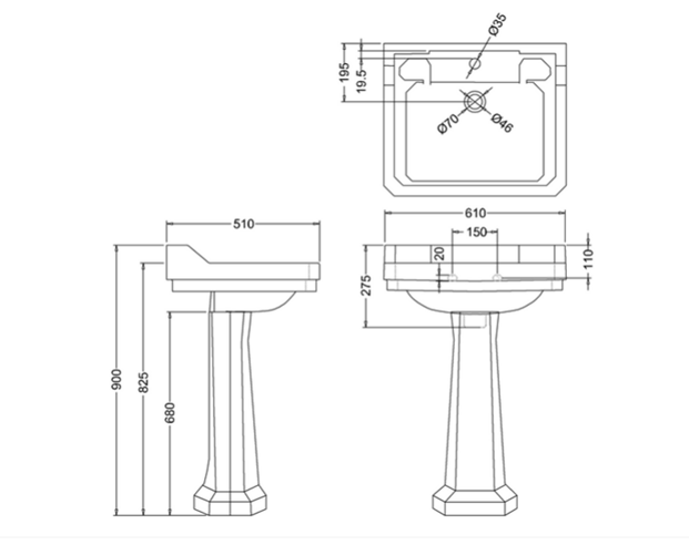 Burlington Edwardian Раковина подвесная 61х51 см, перелив, 1 отв. под смеситель, цвет: белый глянец B5 1TH